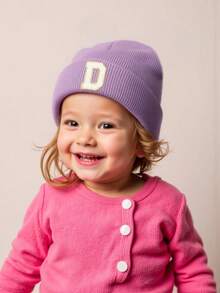 1 Pieza Gorro de Punto para Niños con Patrón de 26 Letras, Gorro de Punto de unicolor, Sombreros para Niñas, Gorros Cálidos para Exteriores, Otoño/Invierno