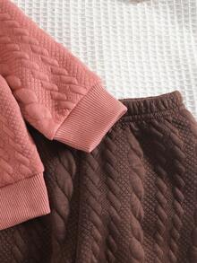 2 件套女婴可爱兔子图案纹理针织套头衫和棕色裤子，休闲日常装 - 彩色 - 查看 6