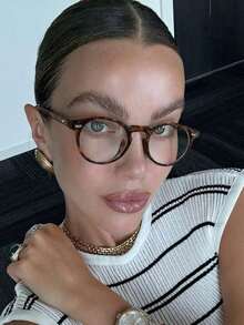 1 pieza Gafas de mujer con montura redonda y lentes planos, accesorio de atuendo primaveral, adecuado para regalar