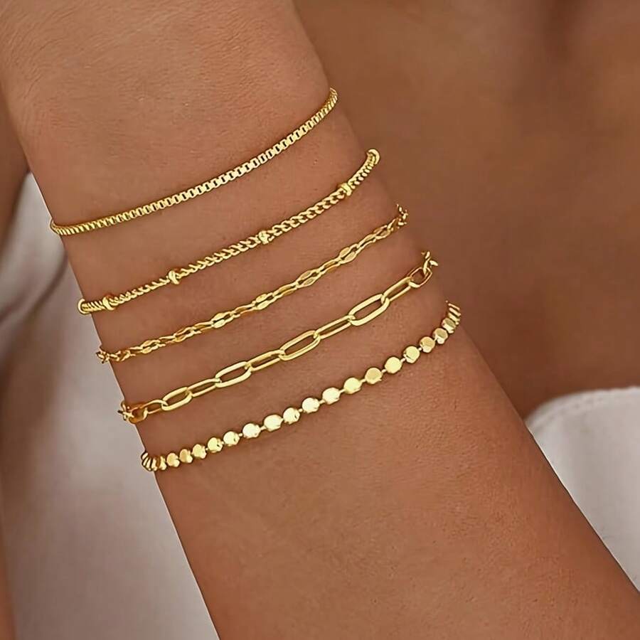 Gold Layered Bracelet Set - Stackable Chains For Everyday Chic - 金色 - 查看 1