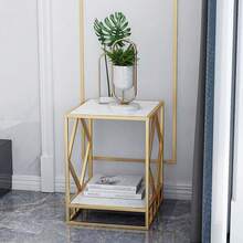 Side Table End Telephone Table W/ 2-Tier Marble Shelf Office Hallway Living Room - 金色 - 查看 1