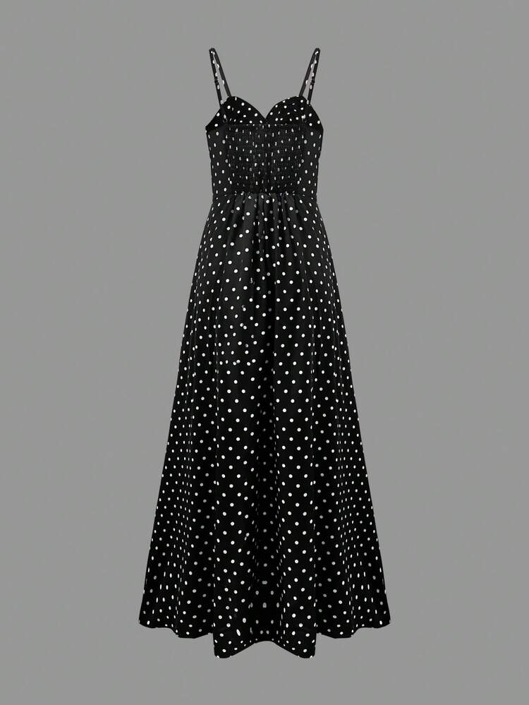 Vestido de verano elegante sin mangas con escote en V y estampado de lunares para mujer, color negro - Negro - Añade 7