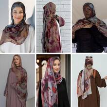 ZGMYC Watercolour Floral Printed Hijab Scarf For Women Soft Modal Cotton Instant Hijab Head Wraps Shawls Long Scarveshalloween - 顏色 1 - 查看 11