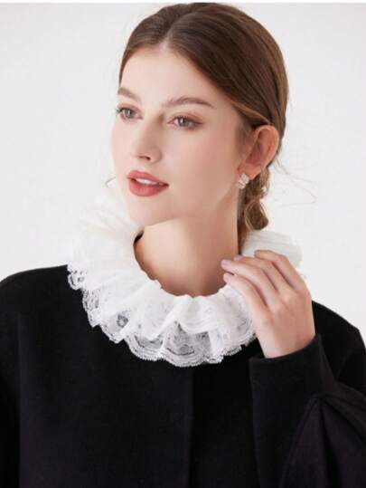 1pc Vintage Lace Ruffled Multi-Layer Detachable Collar Victorian Edwardian White Costume Neck Collar Unisex