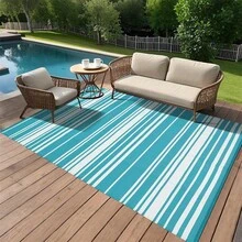 Meiyiu Alfombra exterior impermeable de 8x10/9*12/9*18, alfombra de patio de plástico trenzado para camping, alfombra de interior y exterior para caravana, terraza, porche, balcón, patio trasero, picnic - Azul claro - 9*12 pies - Ver 8