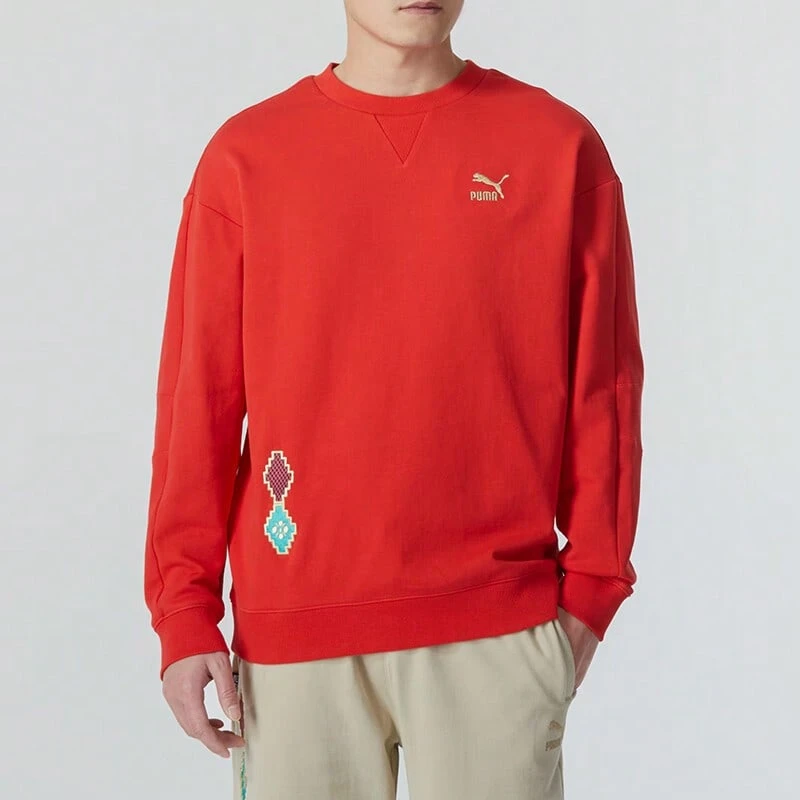 彪马男女通用运动衫，休闲运动抓绒圆领长袖套头衫，情侣装 625834-11 - 紅色 - 查看 1