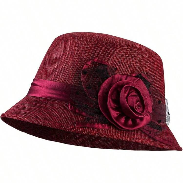 Vintage Linen Cotton Gatsby Hat with Floral Derby Cloche Bucket Vijiv Women main image 3