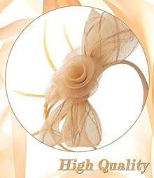 Unpifolov Fascinators Hats Flower Mesh Feathers Headband Tea Party Wedding Derby Cocktail Hair Clip Headwear Girls Women - 深黃色 - 查看 6