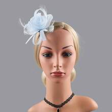 Fascinators Hats Women,Tea Party Fascinator Hair Clip With Feathers Wedding,Derby Hats Headbands - Ha9589-藍色 - 查看 2