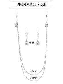 3Ppcs/Set Rhinestones Pendant Nipple Jewelry Set Non Piercing Nipple Rings Breasts Dangles For Women - Silvery - View 4
