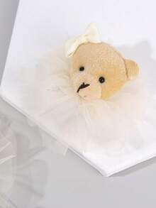 2 chiếc kẹp tóc hình gấu dễ thương cho bé gái, kẹp tóc hình gấu trang trí bằng lưới voan màu be, phụ kiện tóc hình gấu cho bé gái. - Màu be - Xem 4