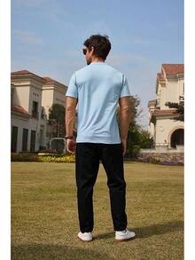 Henley Shirts Slim Fit Button T-Shirthalloween - 淺藍色 - 查看 6