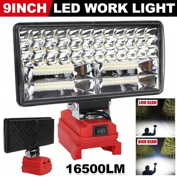 9 Inch 16500Lm LED Light Work Light Floodlight Fits For Milwaukee M18 18V Battery