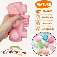 1 pieza Molde de silicona de Halloween Moldes de silicona de otoño Molde de silicona 3D de calabaza Molde de hoja de arce de otoño Molde con forma de bellota Molde con tema de otoño de Halloween para decoraciones de cupcakes, resina, jabón, velas y bandejas de cubitos de hielo