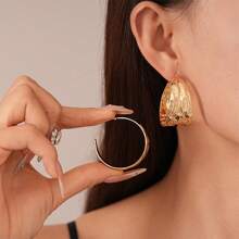 1pc New Arrival Stylish Gold Metal Wide Chunky Statement Open Cuff Bangle Geometric Party Daily Jewelry, Also Available In Matching Large And Small Hoop Earrings - Gold - View 11