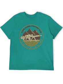 S~5XL Classic  Cotton Tee | Unisex American Size | 180gsm Fabric | Men's Vintage Military Sniper Graphic T-Shirt Funny Long Range Shooting Design Casual Wear Gift For Gun Enthusiasts Print | Beach & Casual Wear - 藍綠色 - 查看 4