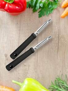 1/2 piezas Pelador de cocina, Pelador, Pelador, Cuchillo de cocina, Cuchillo de cocina, Cuchillo para verduras de acero inoxidable y plástico, color plateado y negro, 17.5 cm x 1.5 cm