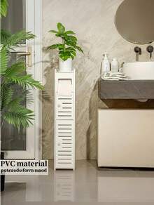 [Bathroom Storage Cabinet ]- Pc Slim White Bathroom Storage Cabinet-Durable PVC Organizer For Tight Spaces, Multi-Purpose Toilet Paper Holder Stand,Paper Storage Cabinet With 2 Doors And Shelves,Over The Toilet Storage Cabinet For Bathroom, Bedroom & Living Room, Easy To Assemble