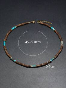 Bohemian Men Necklace Natural Coconut Bead Collar Emperador Stone Short Beach Accessories Gift For Him Wood Jewelry - Mint Green - View 6