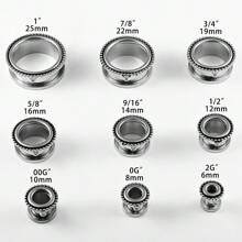 2 piezas Expansores de oreja con patrones simples de acero inoxidable, tapones, túneles, pendientes, joyas para perforaciones corporales, estiradores - redondo - Ver 11