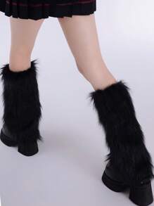 Women's Artificial Fur Leg Warmers, Japanese Lolita Autumn And Winter Black And White Knitted Leg Warmers, Y2k, Cozy - Multicolor - View 4