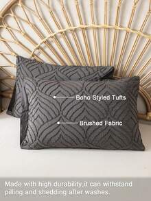 1pc/2pcs/4pcs Cozy Tufted Microfiber Pillow Cover Set (Pillow Inner Not Included), Soft & Comfortable, Suitable For All Seasons Christmas Gift - Dark Grey - View 8