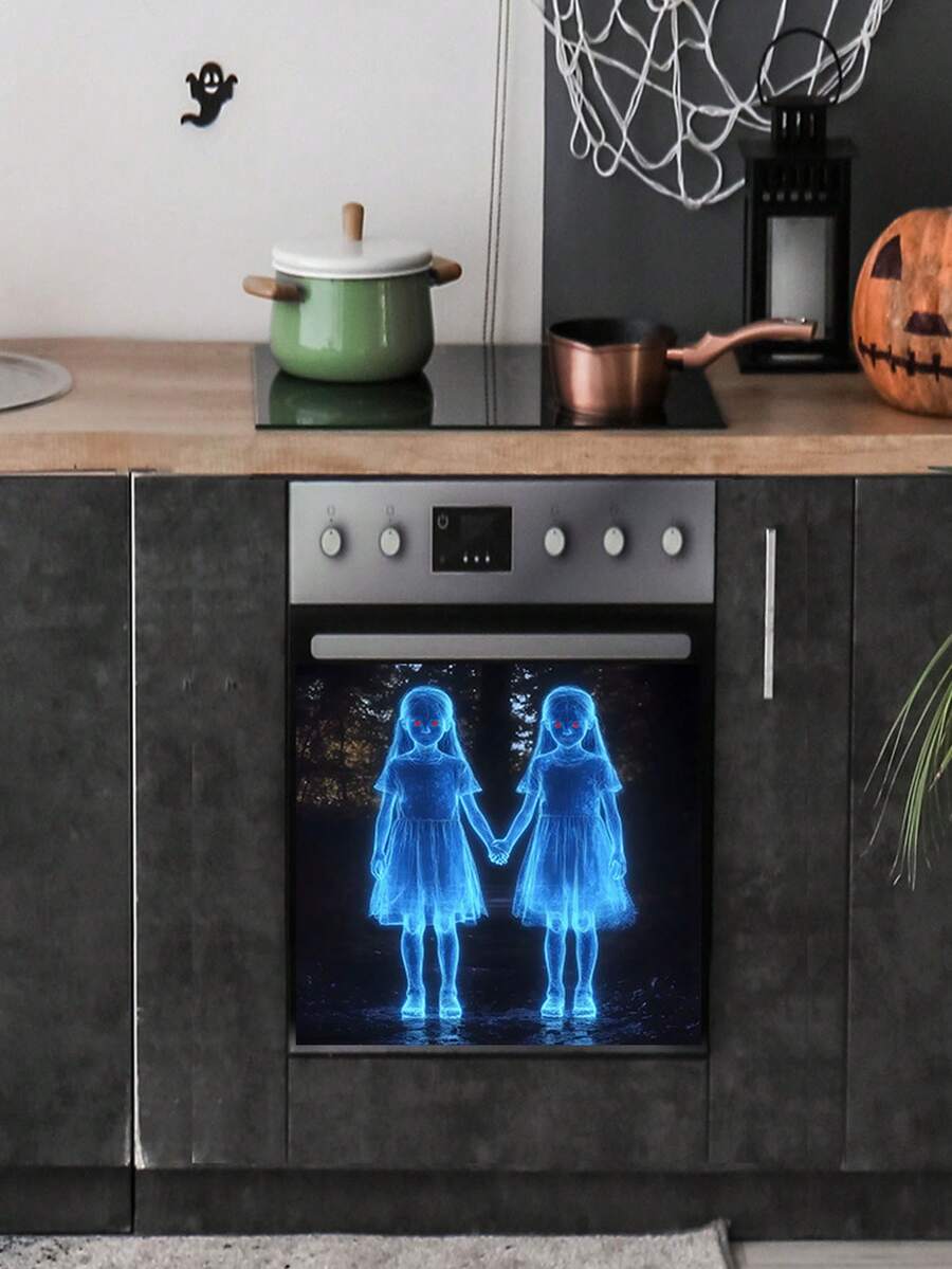 1 miếng dán trang trí nhà bếp tủ kính hình cô gái cầm tay trong đêm Halloween, miếng dán PVC, miếng dán tường hình cô gái, miếng dán tường nhà hình cô gái cầm tay trong đêm Halloween - Nhiều màu - Xem 1