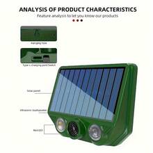 Solar Ultrasonic Dog Repellent Defender, Animal Pest Deterrent With Motion Sensor And Flashing Lights Outdoor Pest Repeller For Farm Garden Yard Repellent Dogs, Cats, Birds, Skunk, Squirrels - Green - View 3