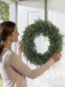 1/2pcs Artificial Cedar Wreath, Aglaia Odorata Wreath, Boxwood Wreath, 41cm/16.14 Inches, Artificial Plant, Artificial Flower, Artificial Plant, Green, PE Material, School Dormitory Office Decoration, Outdoor Gathering Event Festival Birthday Party Decoration, Home Entrance Hotel Restaurant Living Room Bedroom Wedding Banquet Kitchen Garden Decoration, Christmas Decoration Home Decor Christmas Decorations Room Decor - Green - View 9