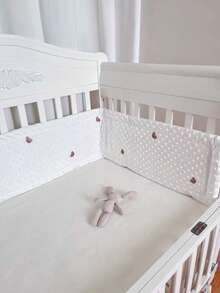 1pc Baby Crib Integrated Soft Bumper Pad, Infant Bed Rail Protector, Newborn Cartoon Embroidery Cushion Crash Pad, Children Anti-Collision Fence - Happy Bear - View 10