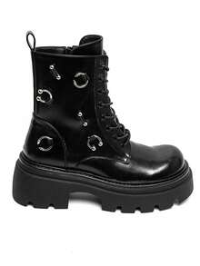 Boots Femme Semelle épaisse Style Rock Avec Anneaux Decoratifs - Black - View 4