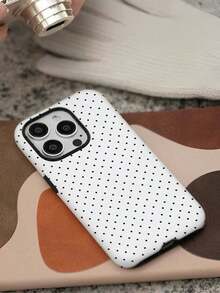 Funda protectora para teléfono con diseño de lunares blancos y negros (1 unidad), dos en uno, anticaídas, compatible con phone 16, 15, 14, 13, 12, 11, Pro/Plus - Blanco - Ver 3