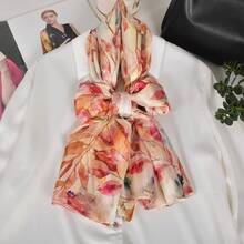 100% Mulberry Silk Scarf For Women Lightweight Long Scarves Beach Wraps Cover Up -Travel Photography Scarfhalloween - Beige Pink Floral - 查看 2
