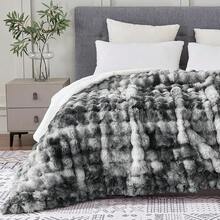 Manta de felpa de piel sintética ultrasuave, de 127.0 x 152.4 cm, sherpa gruesa y cálida para sofá, recámara, camping, manta decorativa para una calidez acogedora, color gris claro con - Burbuja Corbata Gris Claro - Ver 6