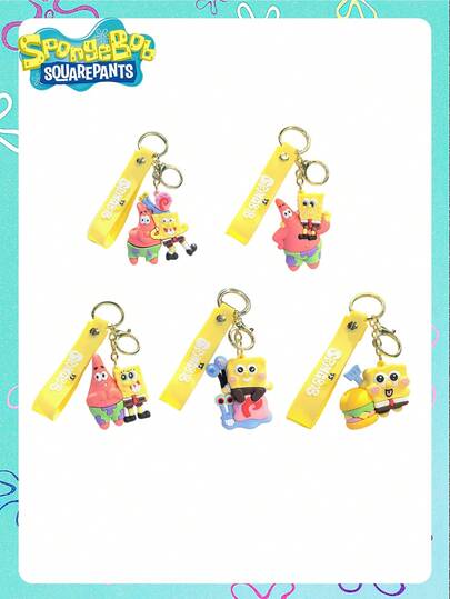SpongeBob SquarePants 1개 스폰지밥 네모바지 창의적인 카툰 애니메이션 스폰지밥 네모바지 뚱이 오징어 키체인 부드러운 고무 귀여운 커플 가방 펜던트, 좋은 친구를 위한 최고의 축제 파티 분위기 장식