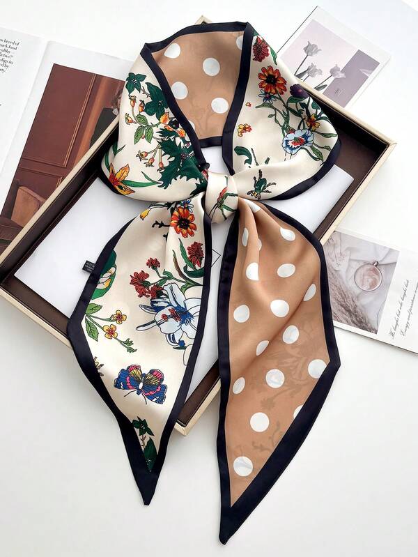 1pc Double-Sided Horses Chain Printing Women Satin Neckerchief Female Dress Shorts Belt Bags Hats Ribbon Waistband