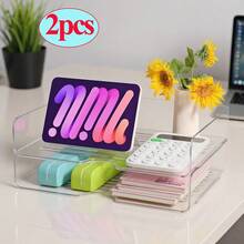 [ 收纳架 ] 2/4 件可堆叠透明亚克力文件托盘支架 - 多功能办公桌面收纳架和大容量展示架 - 便携式收纳柜 - 信件和文件架