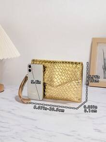 1 chiếc ví cầm tay tối giản bằng da PU dập vân cá sấu màu vàng, có dây đeo vai bằng kim loại và ngăn đựng tiền xu, phù hợp cho nữ/bé gái, thích hợp cho các dịp buổi tối, tiệc tùng, mua sắm, đi làm, du lịch, đám cưới, tiệc chiêu đãi và các dịp khác. - Vàng - Xem 3