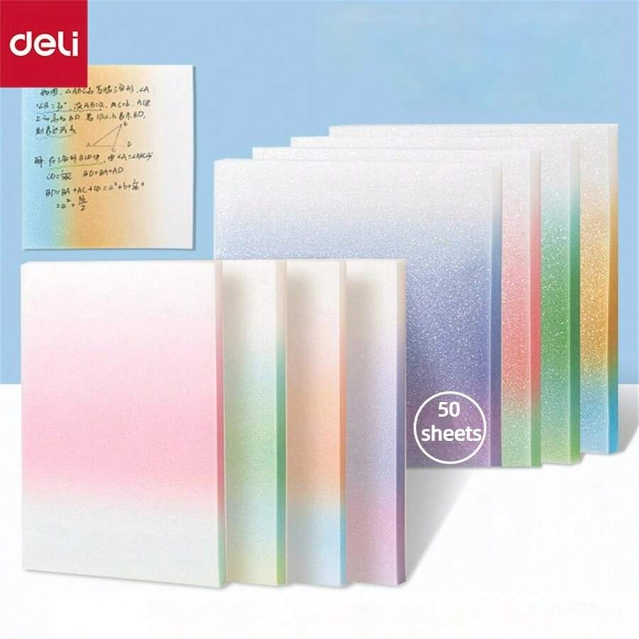 50 hojas de notas adhesivas transparentes y a prueba de agua con brillo - Almohadillas de memorándum cuadradas de PET de colores para la escuela, la oficina y la organización del hogar