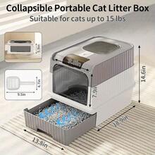 1PC Large Self-Cleaning Cat Litter Box, Cat Litter Box ,Litter Tray,Cat Accessories ,Cat Toys,Extra-Large Capacity Cat Litter Box, Odor-Proof, Leak-Proof, Not Easy To Leak, Pull-Out Design, Comfortable Toilet For Pets, Easy To Clean, Suitable For Kittens, Adult Cats, Rabbits, Size 35*48*36 Cm - 灰色 - 查看 6