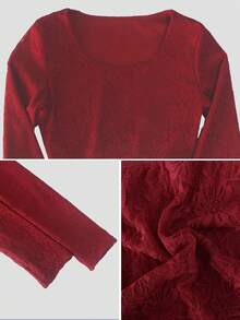 Sodalemon Women 1PC Fitness Training Long Sleeve Elastic Crop Top Workout Casual Yoga Gym Lace Sport T-Shirt - Red - View 4