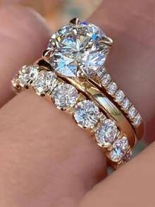 Bộ 3 nhẫn đá Cubic Zirconia cổ điển, quà tặng Ngày Valentine cho nữ, trang sức kỷ niệm ngày cưới và tiệc tùng. - 2 # - Xem 14