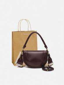 ZA Pulls The New Autumn Women's Bag Wine Red Saddle Bag With Contrast Stitching, Hand Bill Of Lading Shoulder Slung Flip Hard Bag.