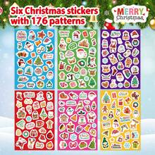 176片/6张圣诞贴纸 - 可爱的圣诞老人、圣诞树、圣诞袜、雪橇和雪人图案，多用途节日乙烯基贴纸，迷你圣诞装饰贴纸，用途广泛，可用于礼品包装、日记本、马克杯和节日装饰，圣诞礼物装饰，也适用于新年、复活节、情人节、生日礼物。 - 彩色 - 查看 3
