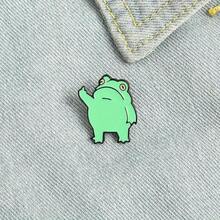 Cute Frog Gesture Carton Metal Design Badges Brooch Enamel Pins Label Bag Backpack Hat Jewelry Gift DIY