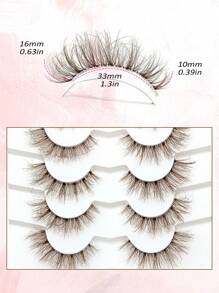 Asiteo 7对棕色仿貂毛假睫毛，透明睫毛柄，纤细浓密，打造猫眼妆效，蓬松自然，透明睫毛柄，3D卷翘，整条假睫毛，睫毛嫁接，假睫毛，睫毛
