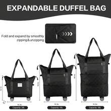 Bolsa de viaje expandible con ruedas - Equipaje de mano grande con ruedas giratorias, bolsa de viaje plegable para fin de semana, capacidad de 28 a 58 litros - Negro - Ver 2