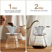Pour Over Coffee DripperReusable Stainless Steel Drip Cone Coffee Filter Update Double Ultra Fine Micro Mesh Filter Professional Paperless Drip Brew Coffee Cone Maker With Cup Stand 12 Cup - 1-2cup - View 4