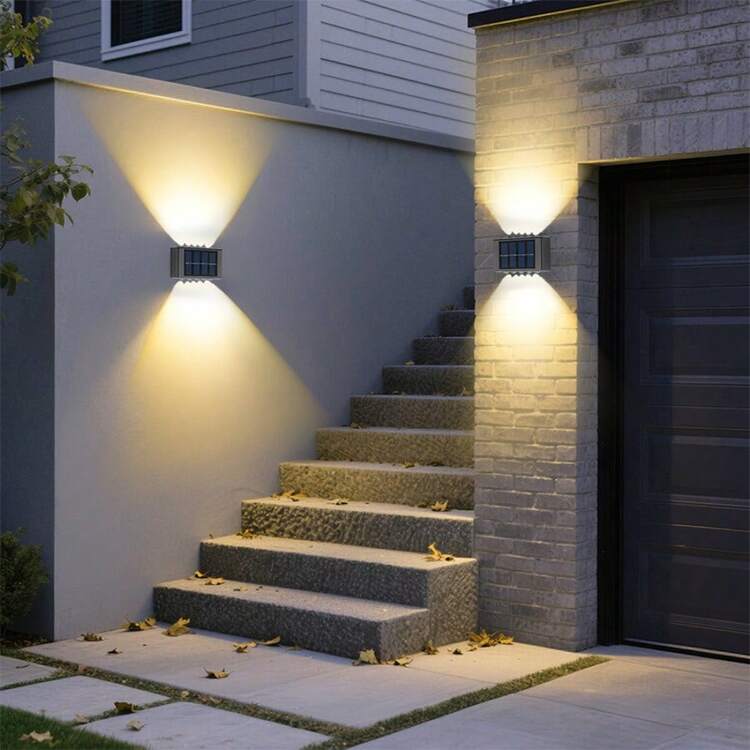 1pc 10 LED Solar Powered Wall Light, Warm/White Light, Outdoor Porch Light, Stair Light, Safety Lighting, Light Sensor Switch, Decorative Lighting For Yard, Street, Fence, Garage, Garden, Suitable For Outdoor, Patio, Villa, Balcony, Garden, Christmas, Halloween, Back To School Gift - 10LED - View 2