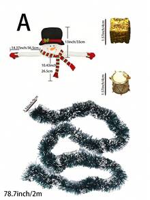 1 Set Of 17pcs, 1pc Snowman Christmas Tree Top Decoration Plus 1pc Red And White Wool Strips Plus 15pcs Golden Christmas Tree Decoration Pendant For Christmas Party Decoration Supplies